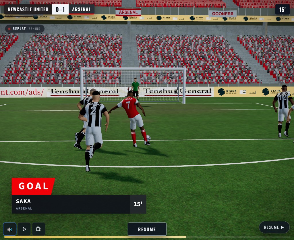 Gameplay: Saka scores for Arsenal against Newcastle in the 15th minute